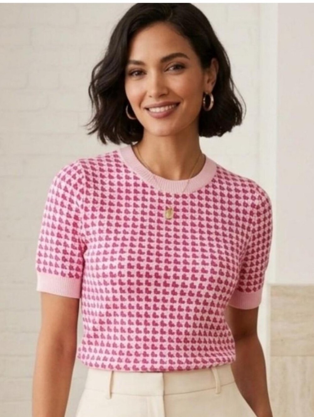 Ann Taylor Factory Pink Short Sleeve Sweater Women’s Large